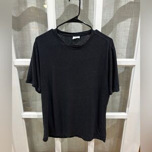 Mango Navy Linen Short Sleeve Tee